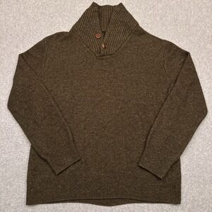J.Crew Sweater Mens Large Green Brown Speckled Shawl Collar Wool Blend J7664